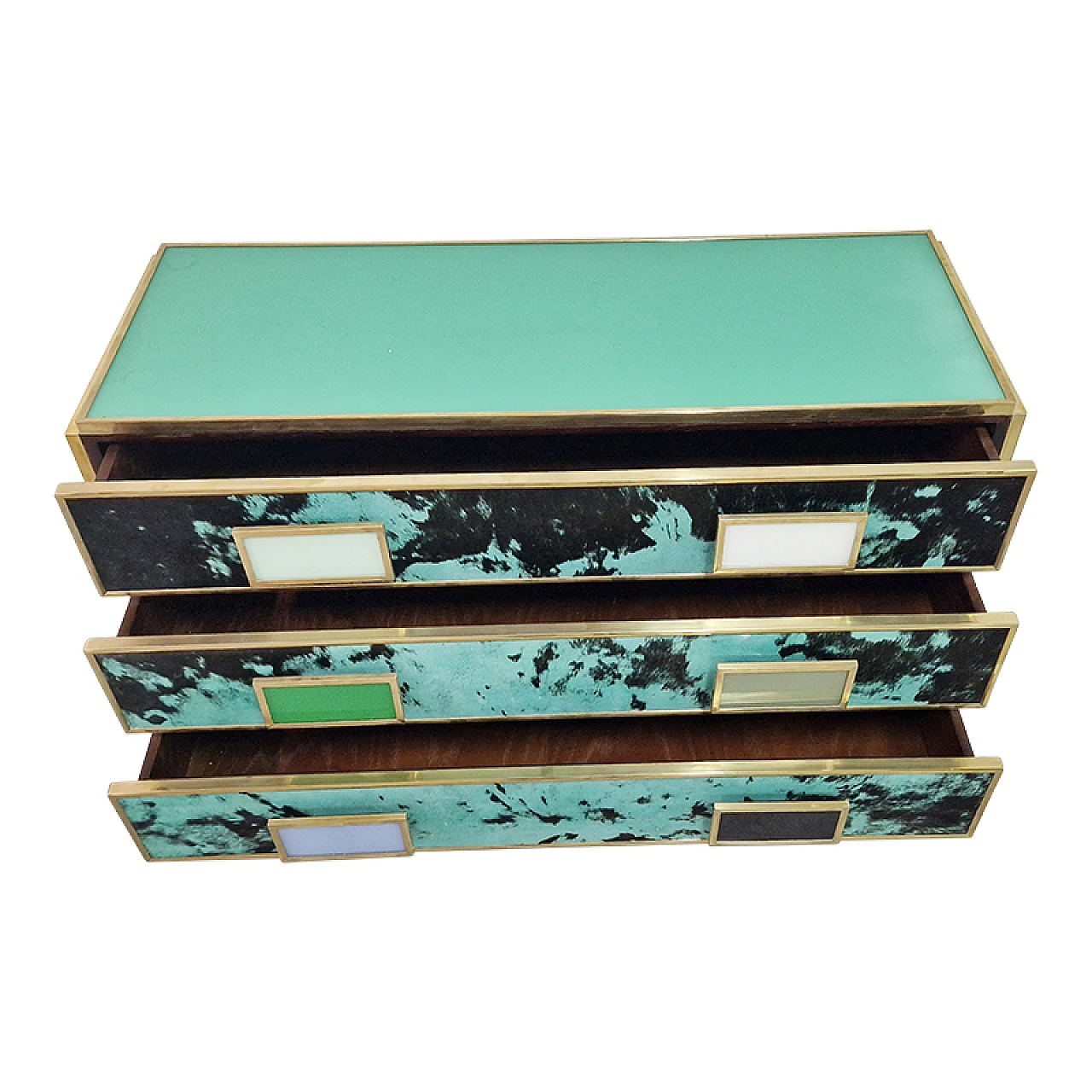 Three-drawer dresser in green glass and cowhide, 1990s 6