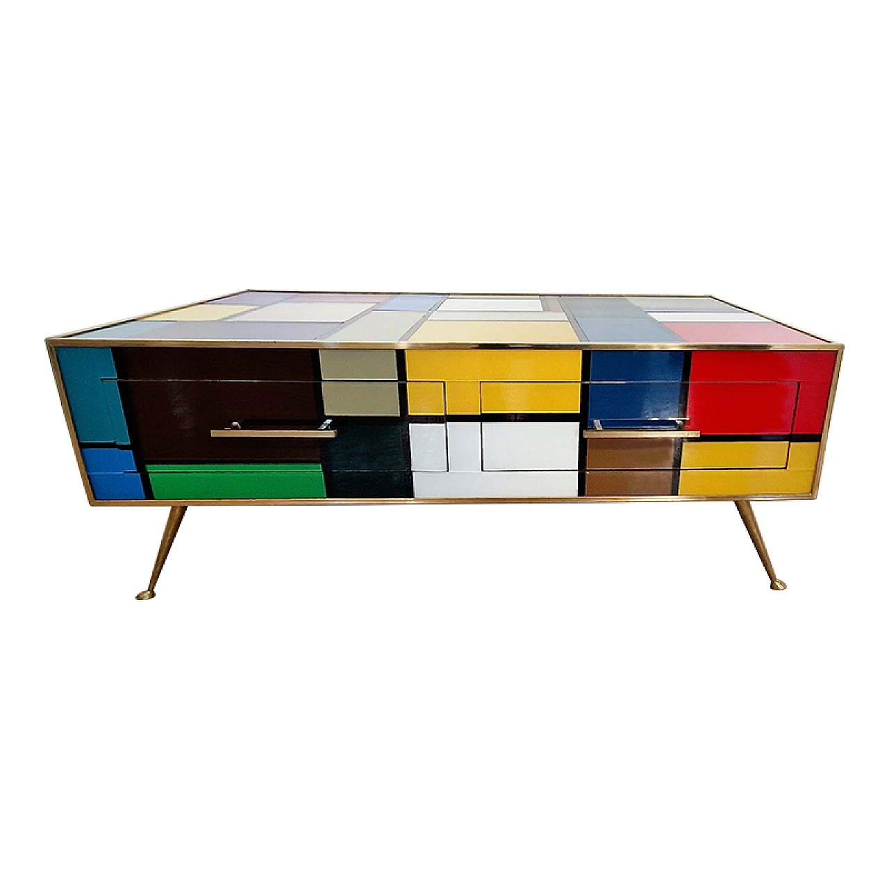 Mondrian-style glass coffee table with drawers, 1990s 1