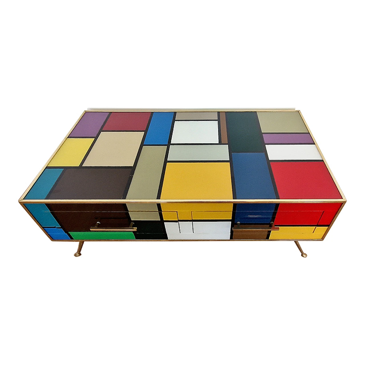Mondrian-style glass coffee table with drawers, 1990s 2