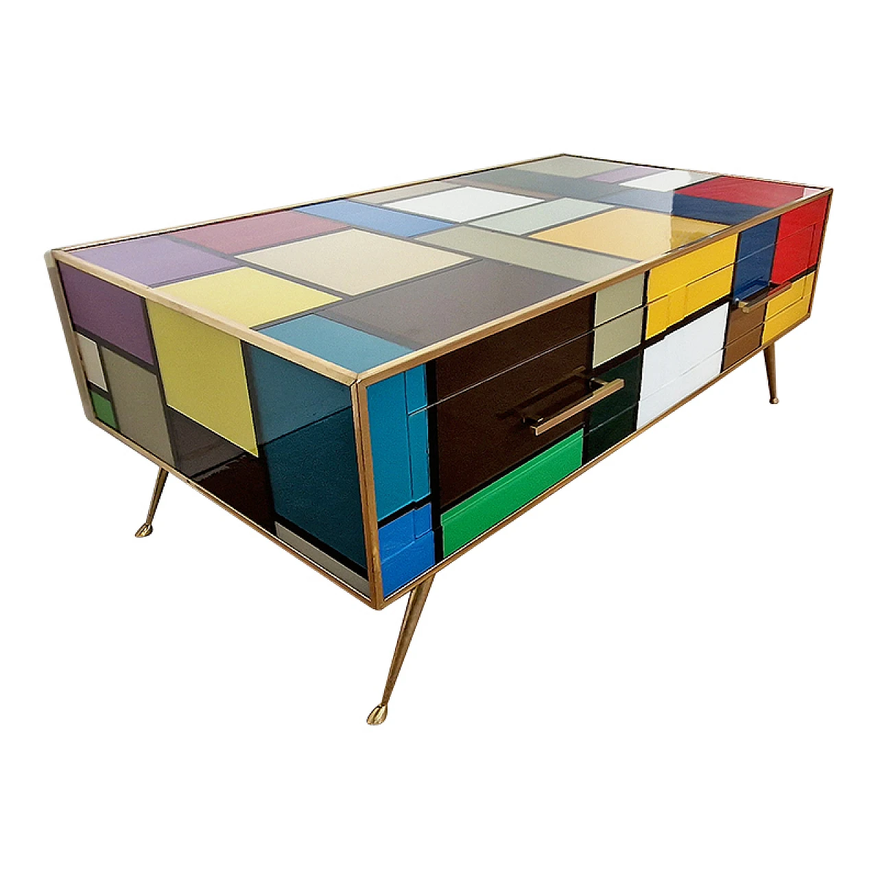 Mondrian-style glass coffee table with drawers, 1990s 3