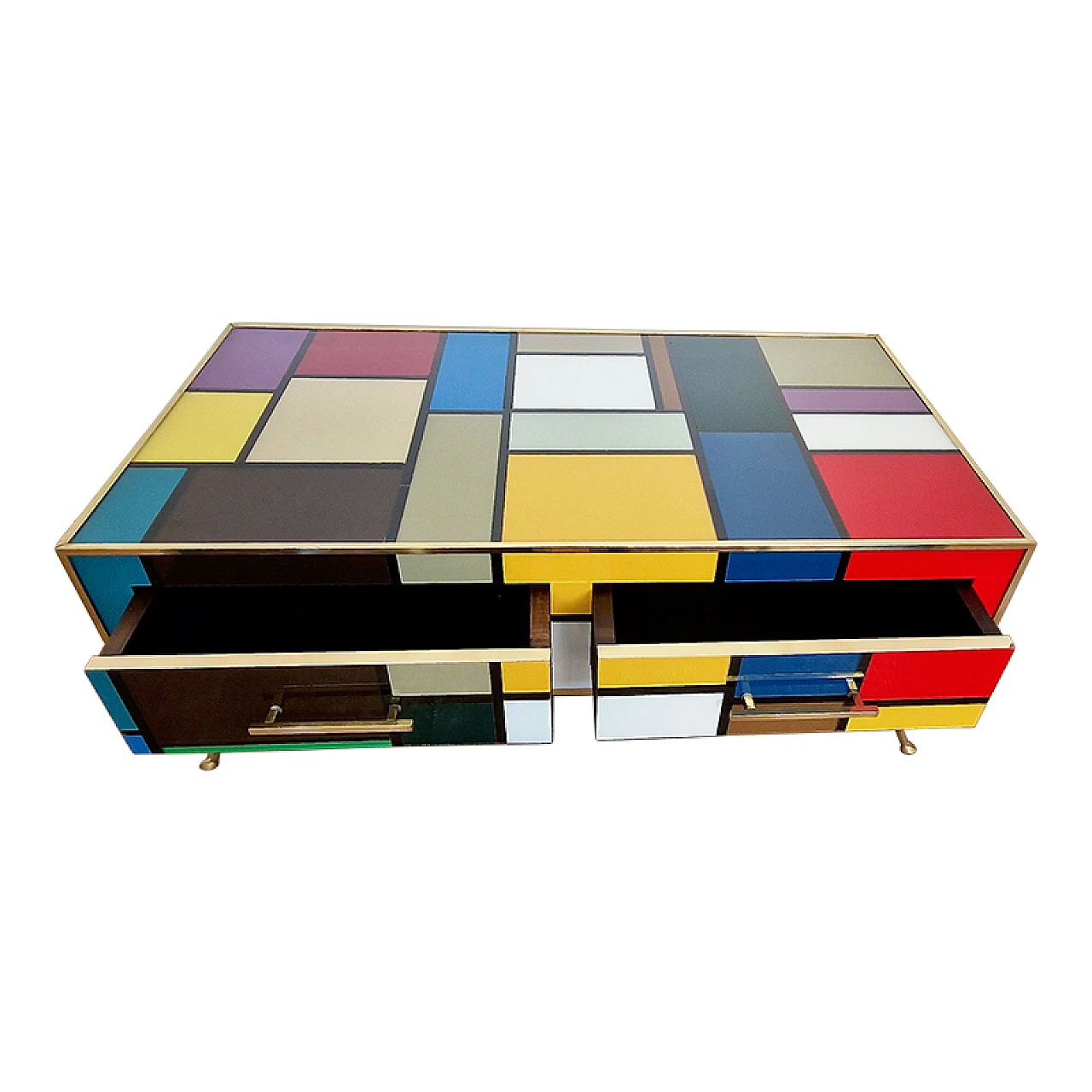 Mondrian-style glass coffee table with drawers, 1990s 4