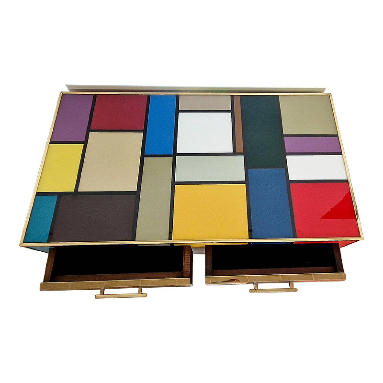 Mondrian-style glass coffee table with drawers, 1990s 5
