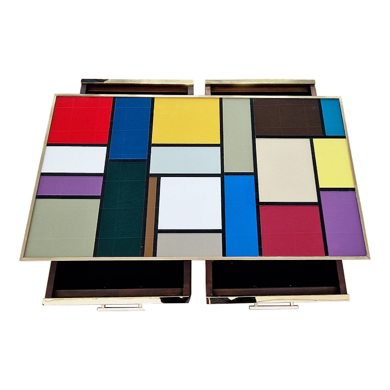 Tavolino da salotto in vetro con cassetti in stile Mondrian, anni '90 6