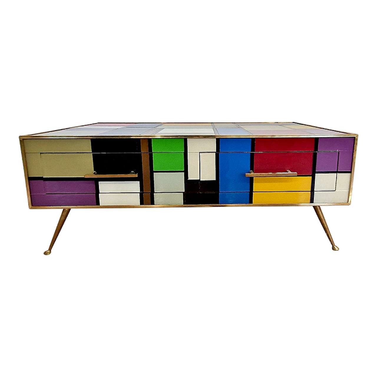 Mondrian-style glass coffee table with drawers, 1990s 7