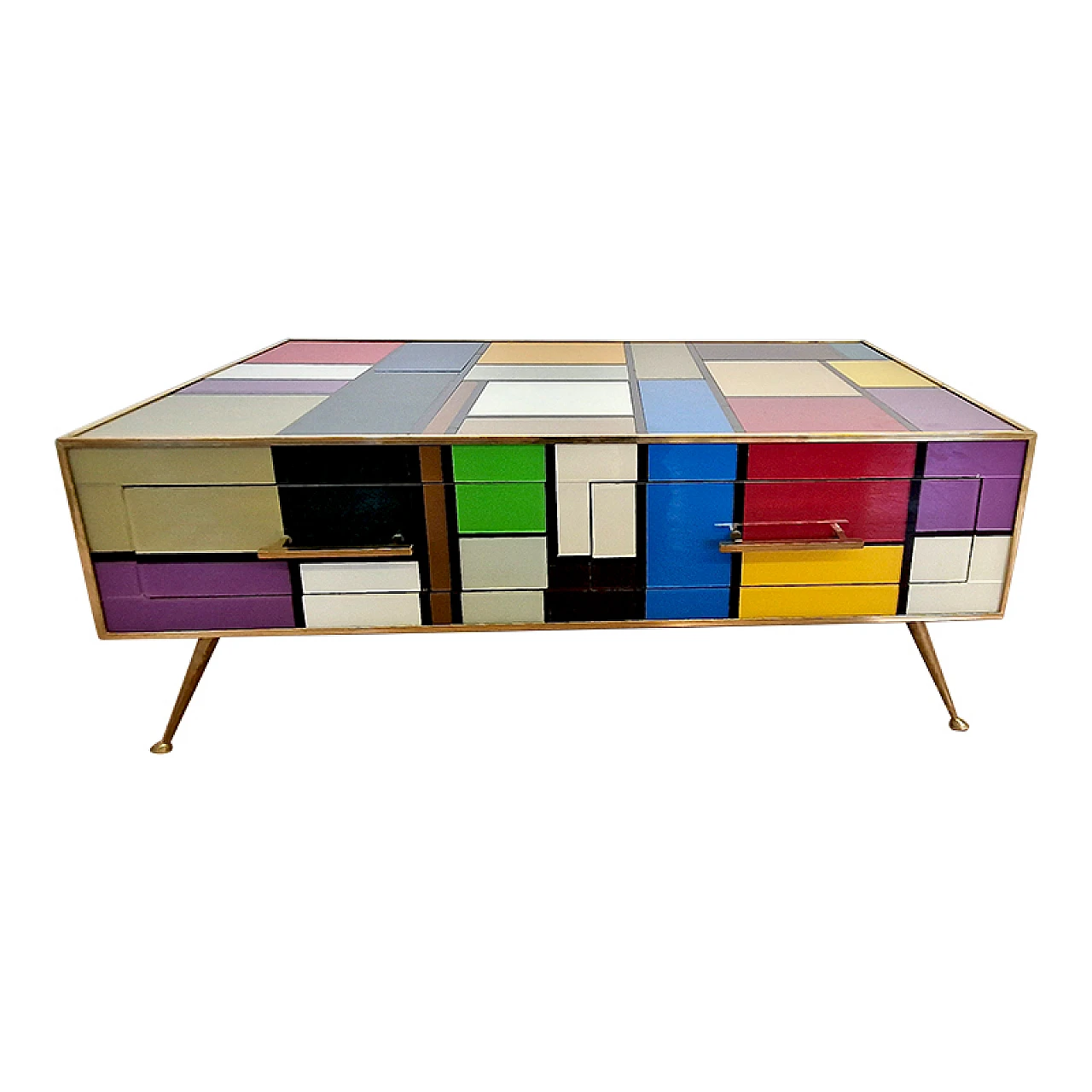Mondrian-style glass coffee table with drawers, 1990s 8