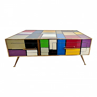 Mondrian-style glass coffee table with drawers, 1990s
