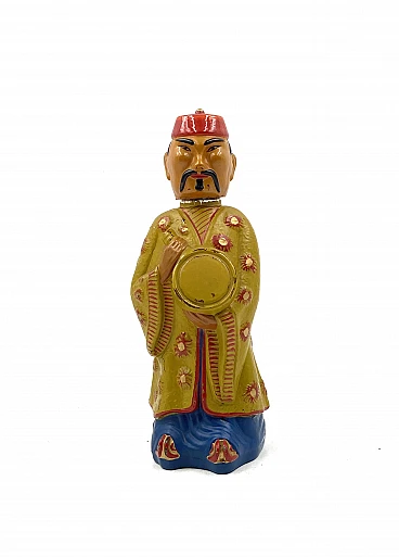 Painted and man shaped glass bottle by Viarengo, 1950s