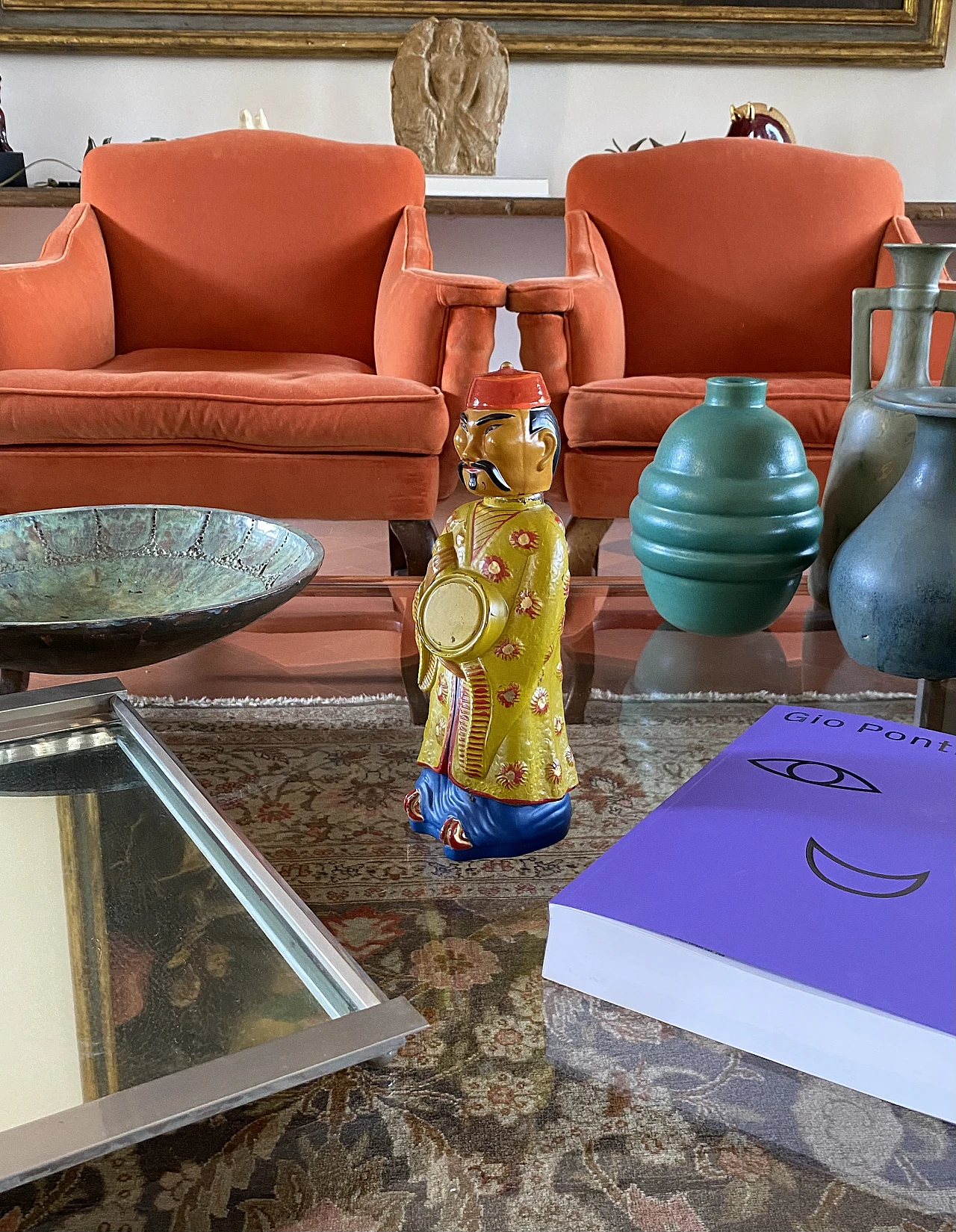 Painted and man shaped glass bottle by Viarengo, 1950s 5