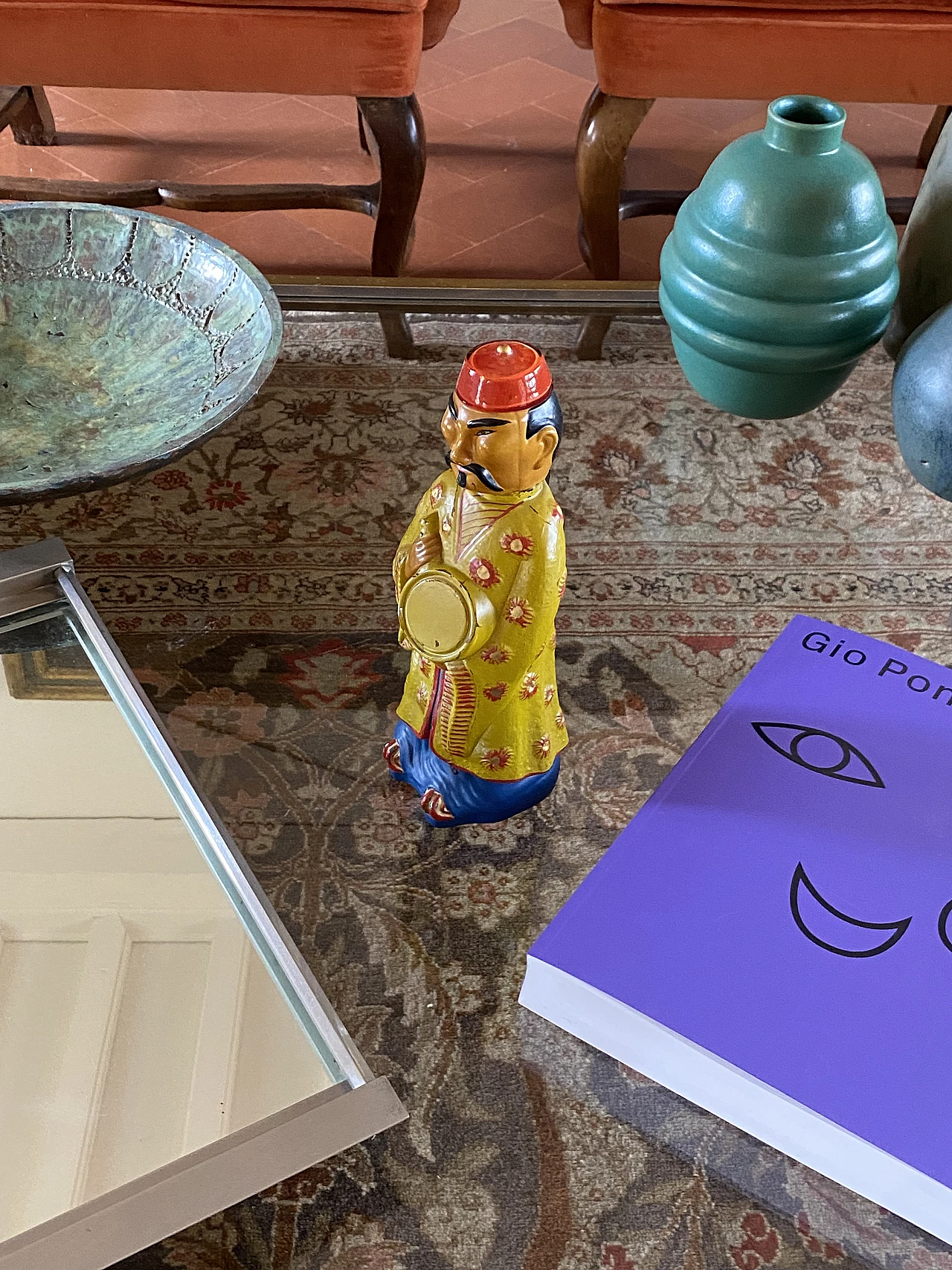 Painted and man shaped glass bottle by Viarengo, 1950s 7