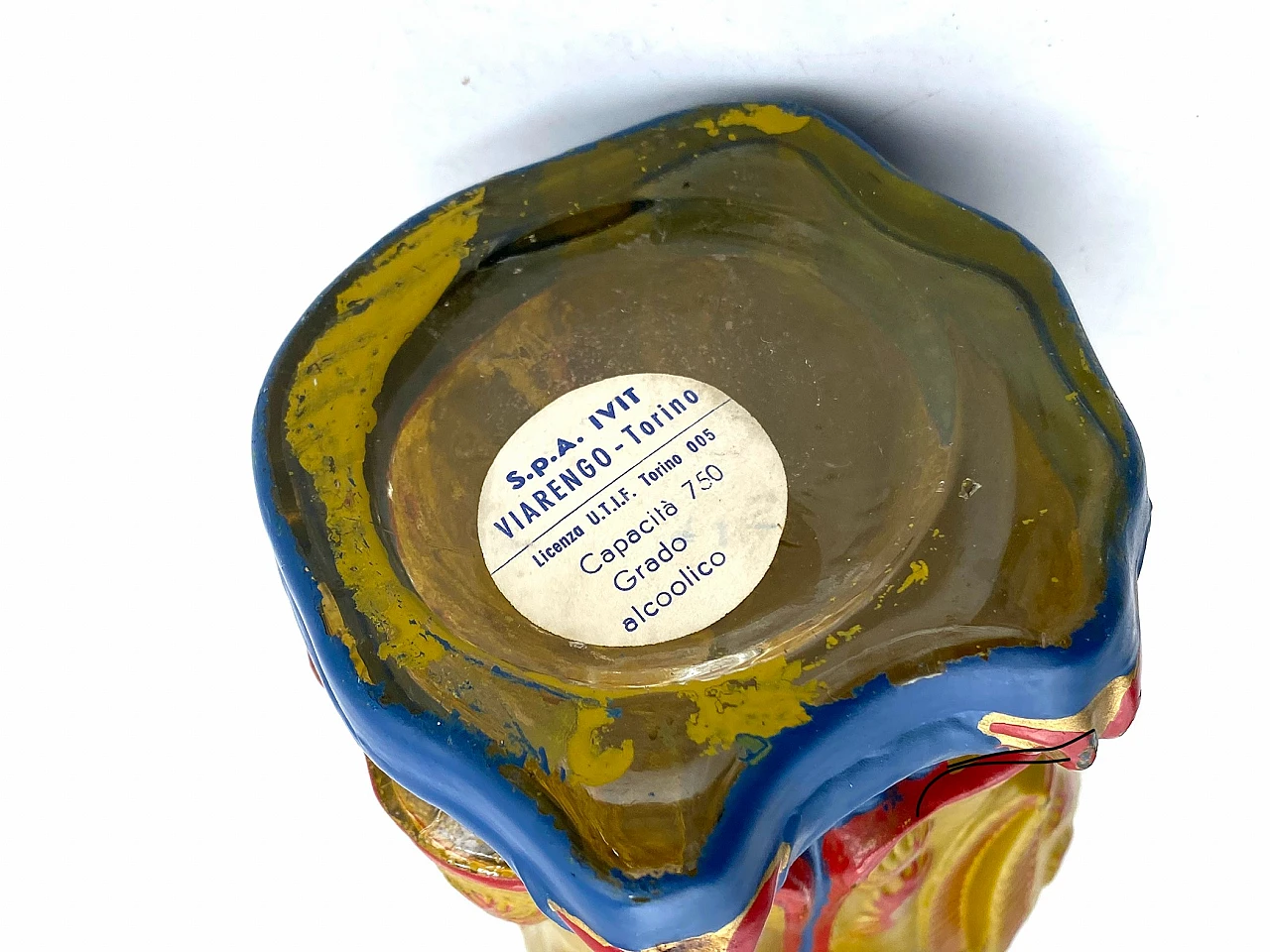 Painted and man shaped glass bottle by Viarengo, 1950s 20