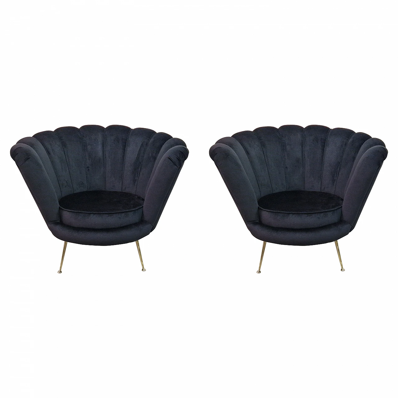 Pair of fan black cotton and brass armchairs, 1990s 1