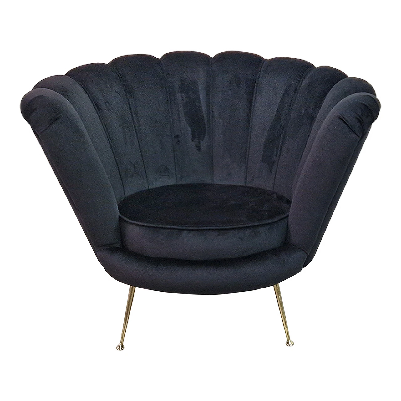 Pair of fan black cotton and brass armchairs, 1990s 2