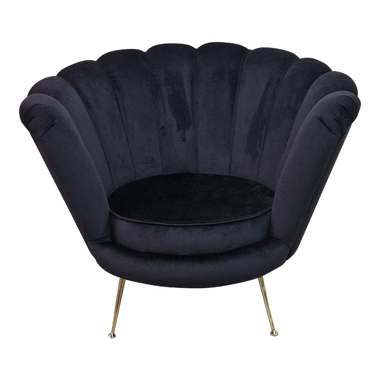 Pair of fan black cotton and brass armchairs, 1990s 3