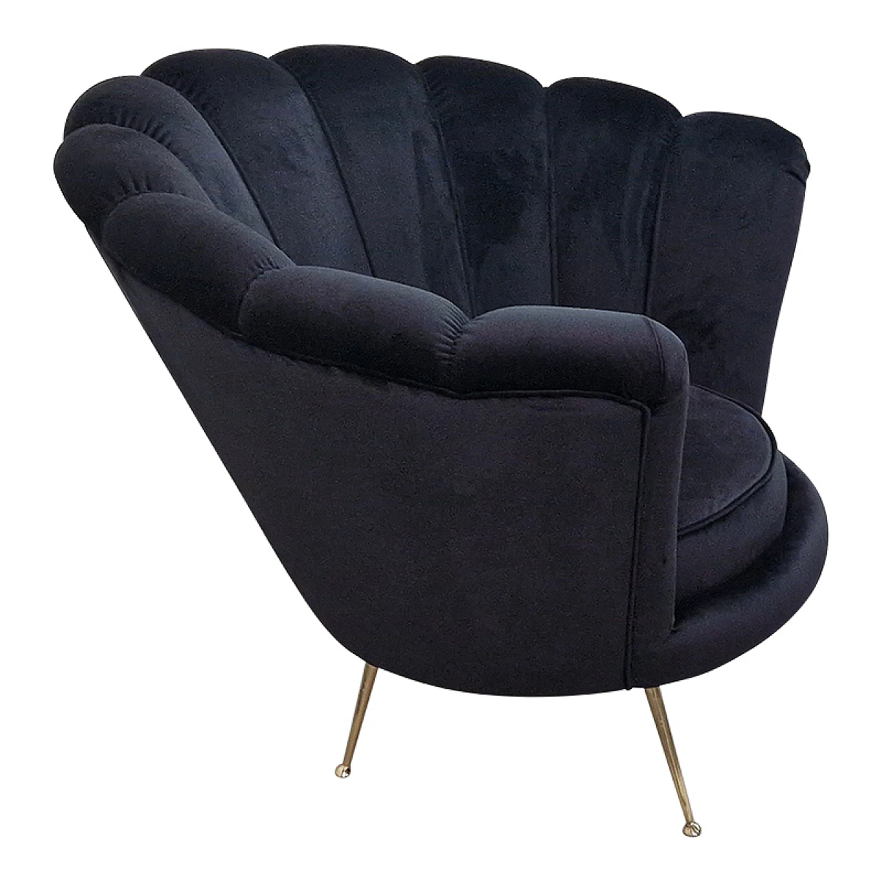Pair of fan black cotton and brass armchairs, 1990s 4