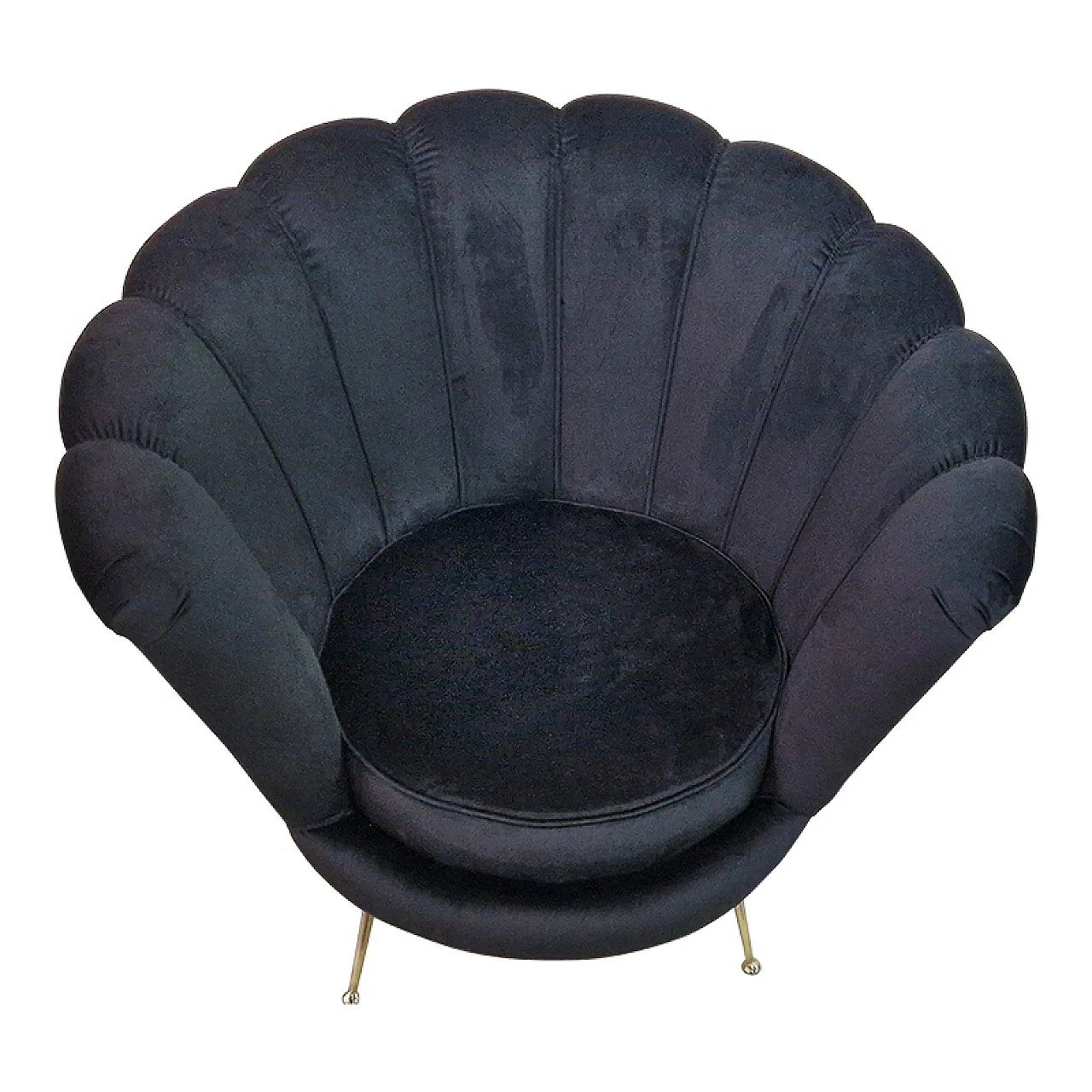 Pair of fan black cotton and brass armchairs, 1990s 5