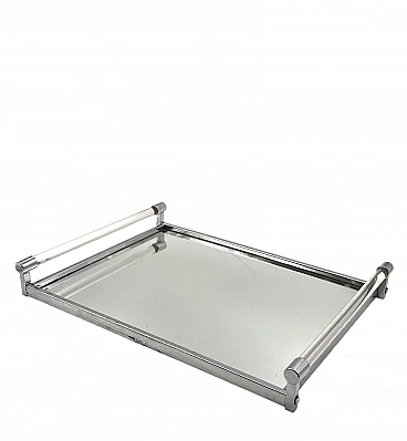 Mirrored tray with lucite details by Jacques Adnet, 1940s