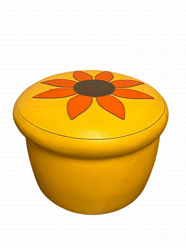 Storage pouf in yellow leather