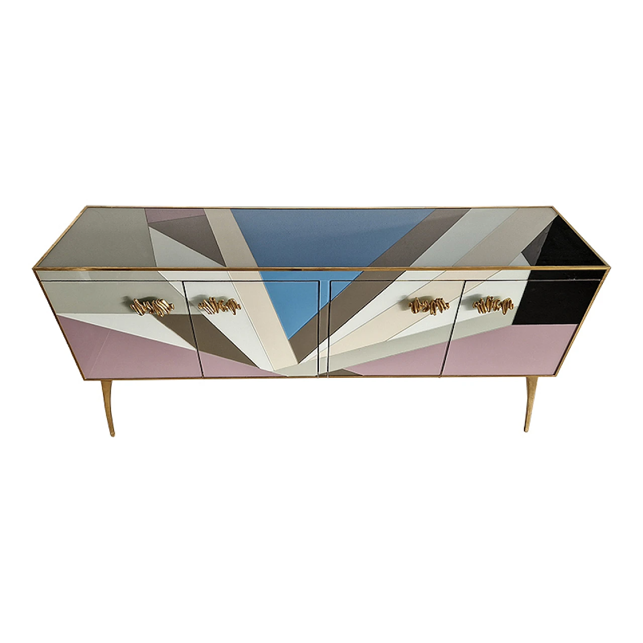 Wooden sideboard with 4 multicolored glass doors, 1990s 4