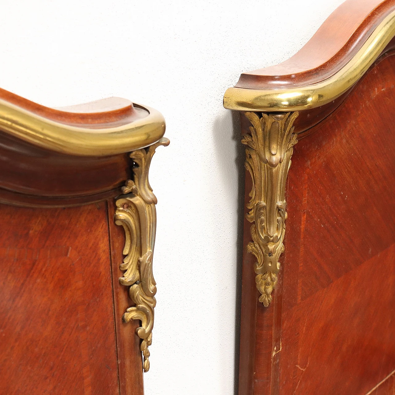 Pair of mahogany bed frames with bronze and brass details 5