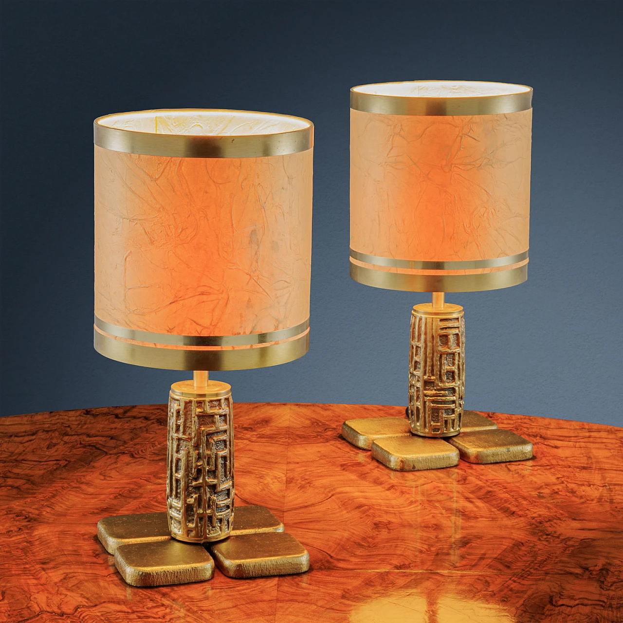 Pair of table lamps with brass base by Luciano Frigerio, 1970s 1