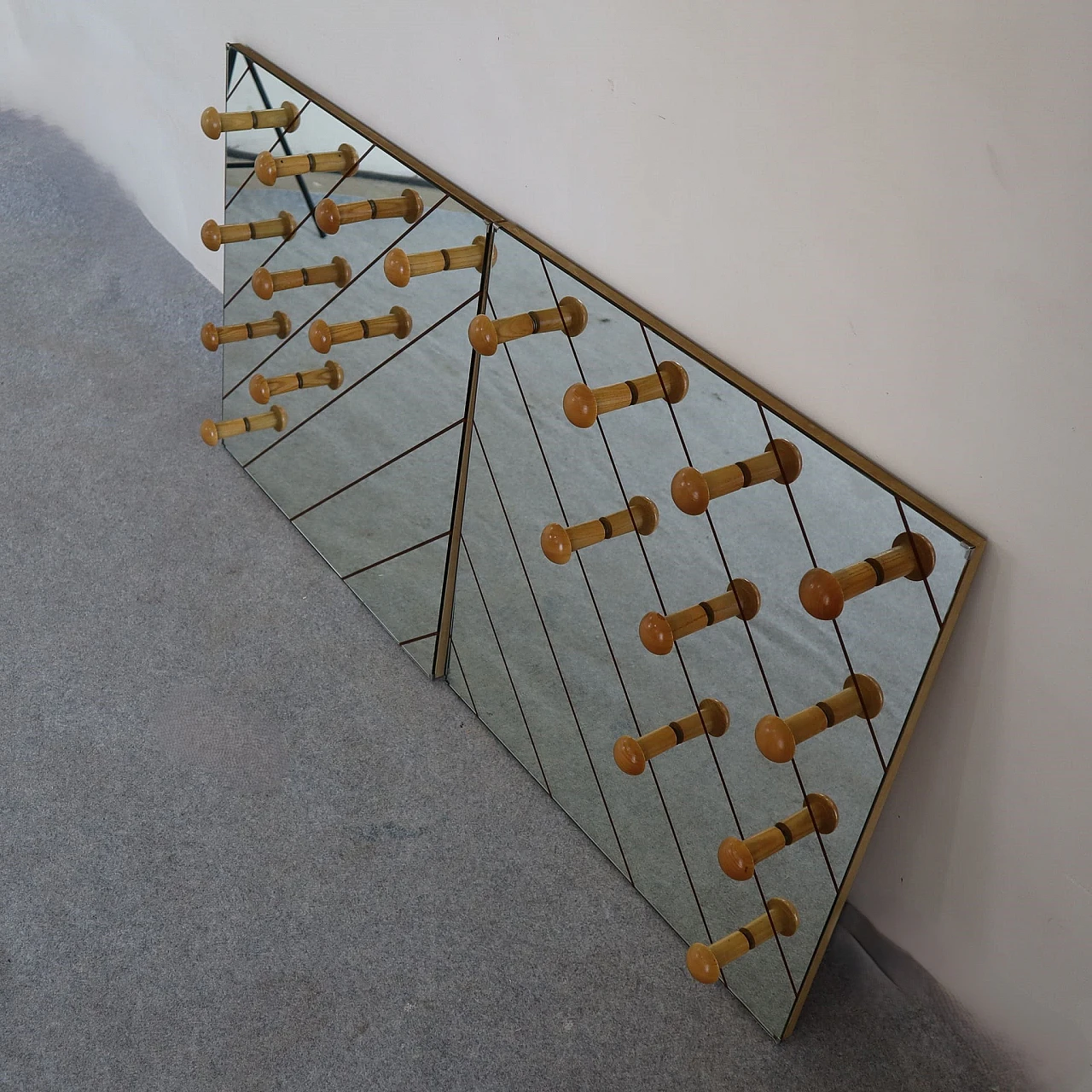Pair of coat hanger with geometric effect mirrors, 1970s 1