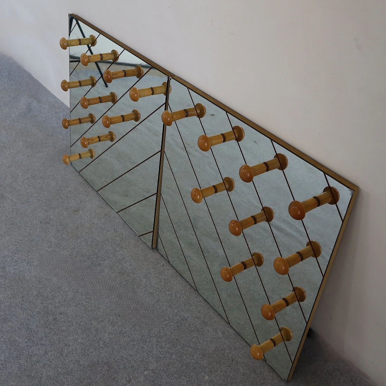 Pair of coat hanger with geometric effect mirrors, 1970s 2