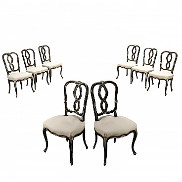 8 chairs with upholstered seats, lacquered and silvered