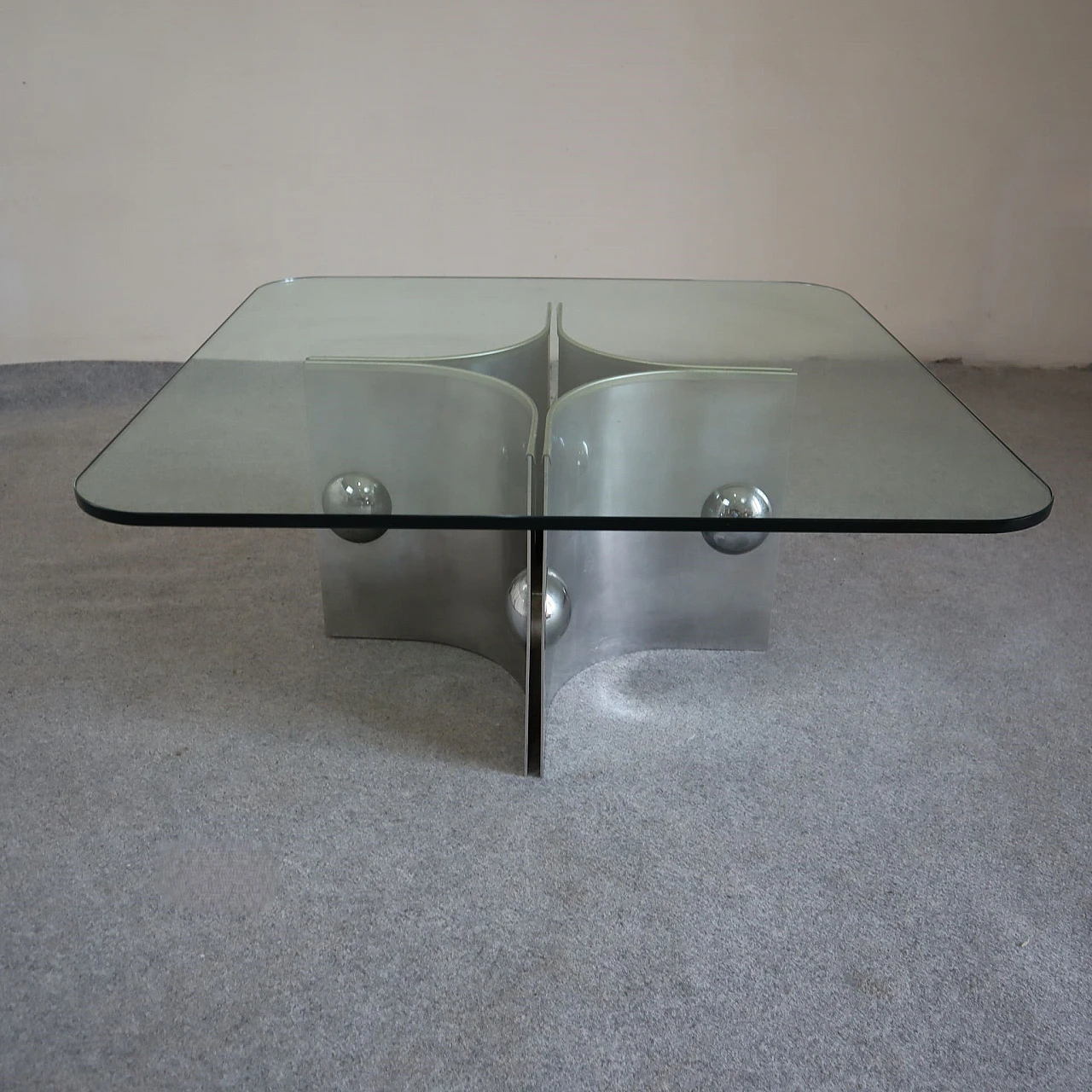 Steel and glass coffee table by Alberto Rosselli for Saporiti, 1970s 5