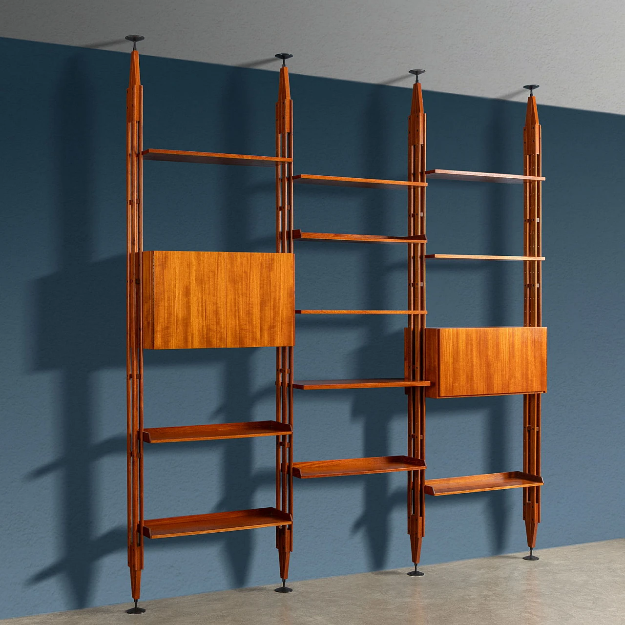 Three-bay LB7 teak bookcase by F. Albini for Poggi, 1950s 2