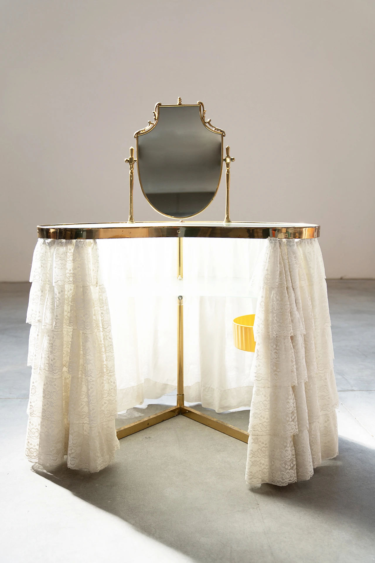Vanity wooden table with mirror and curtain, 1950s 12