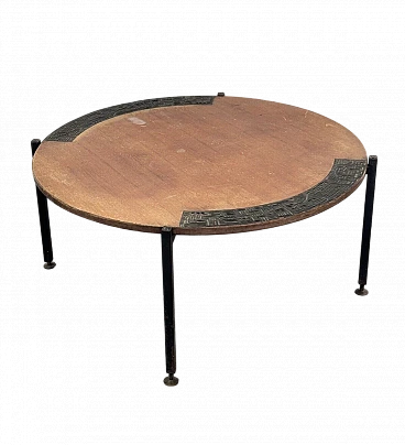 Round metal and wood coffee table by Silvio Cavatorta, 1960s