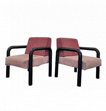 Pair of expanded polyurethane and pink fabric armchairs, 1980s