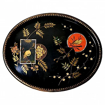 Hand-painted metal tray in the style of Napoleon III, 19th century