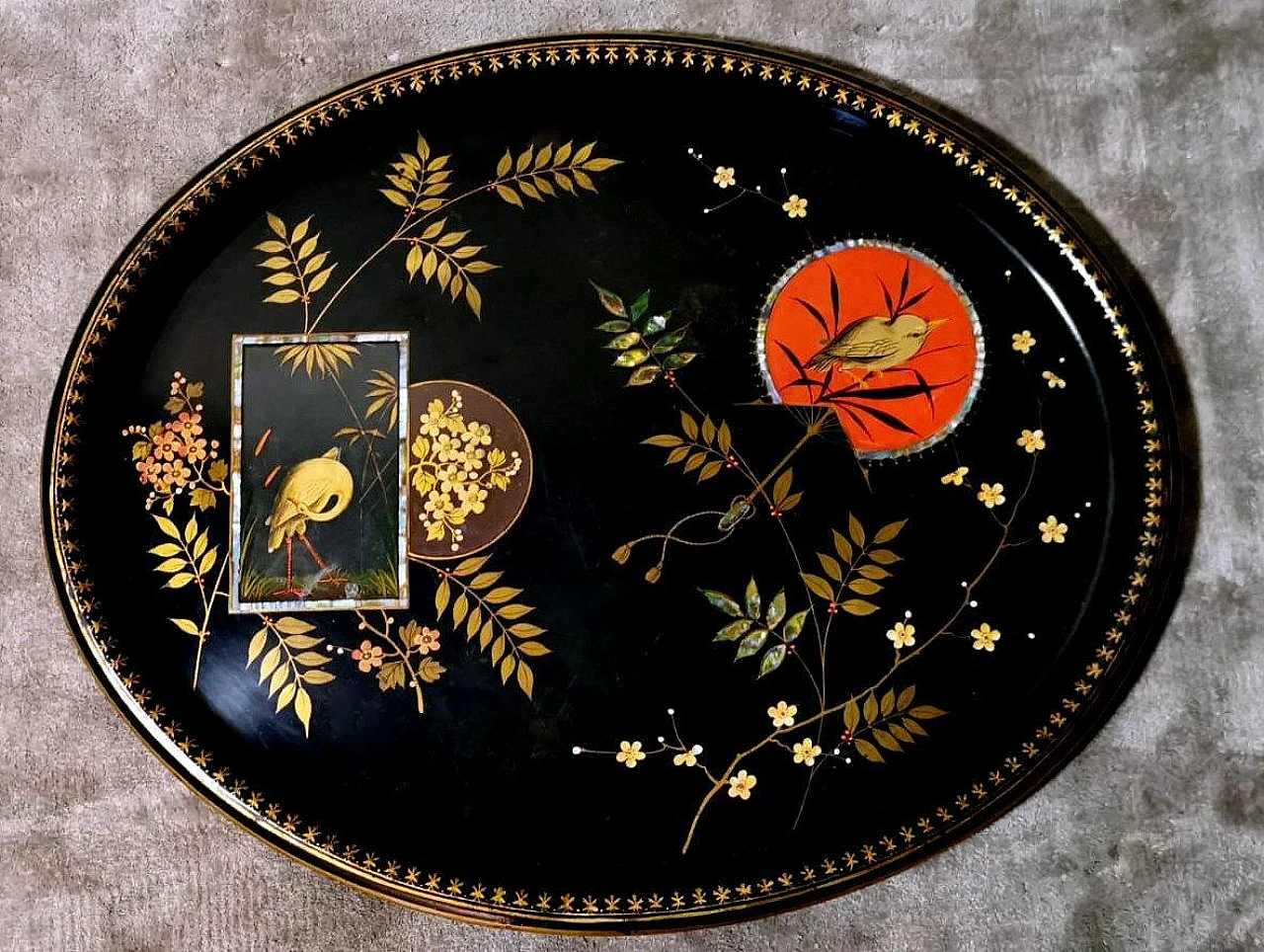 Hand-painted metal tray in the style of Napoleon III, 19th century 2