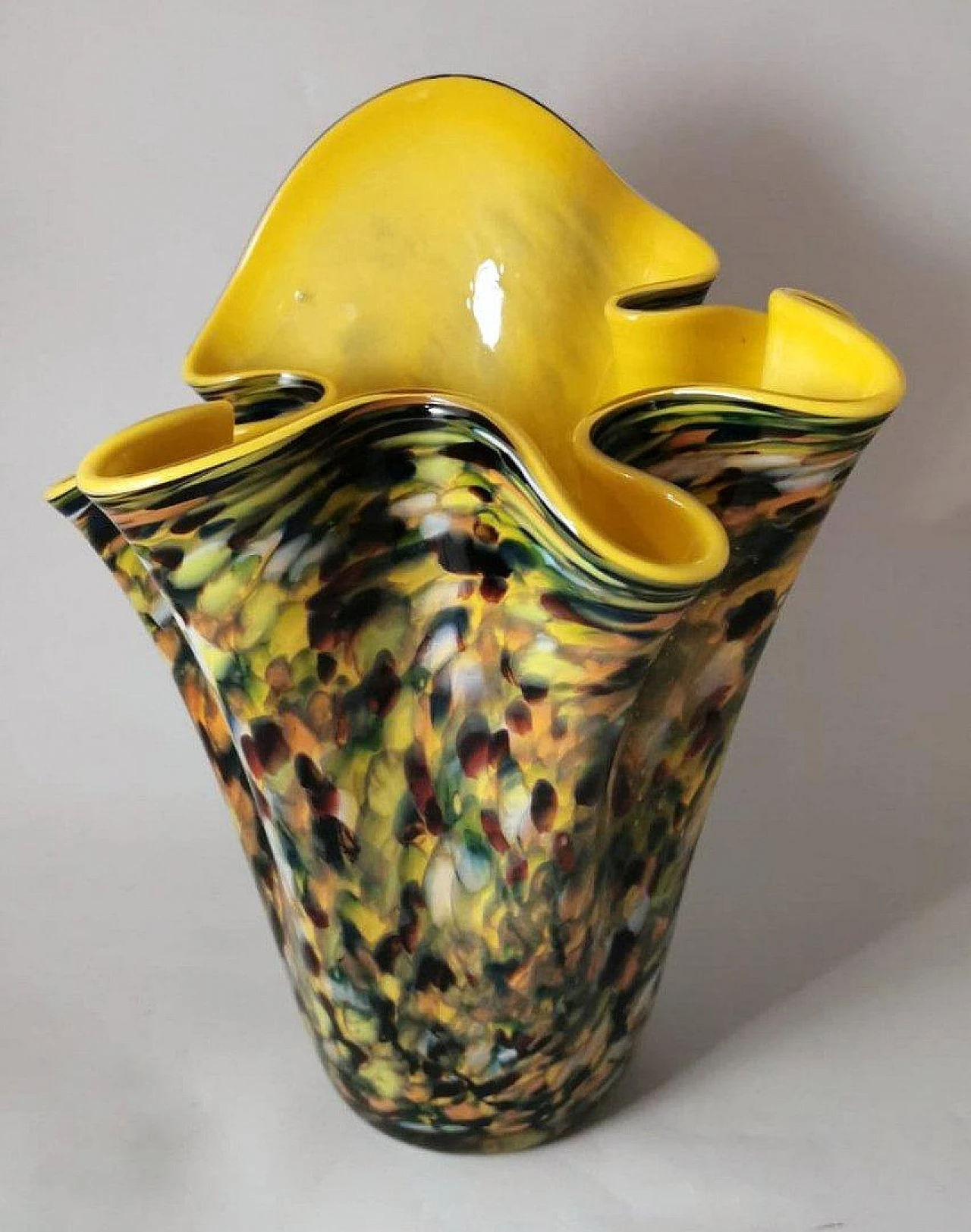 Multicoloured Murano glass vase in Fazzoletto style, 1970s 2
