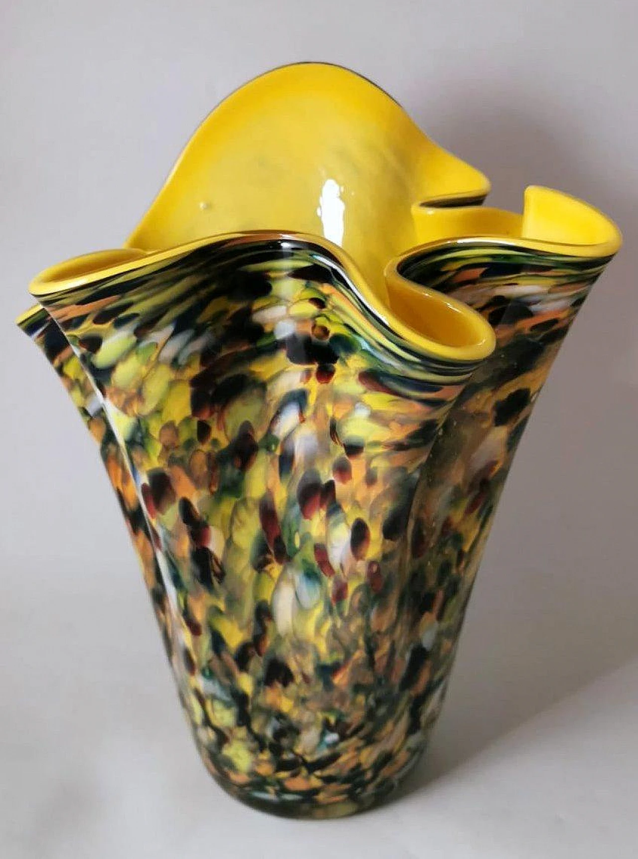 Multicoloured Murano glass vase in Fazzoletto style, 1970s