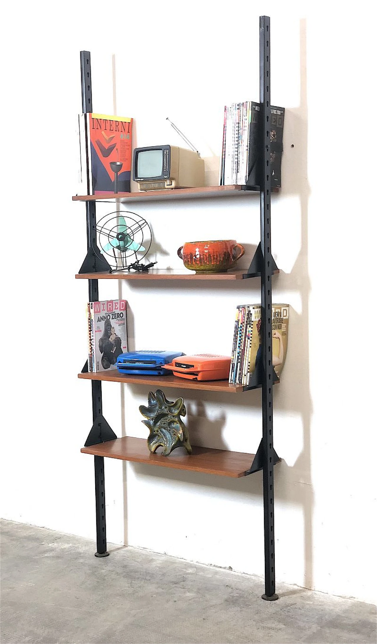 Metal and teak veneered wood bookcase, 1960s 1