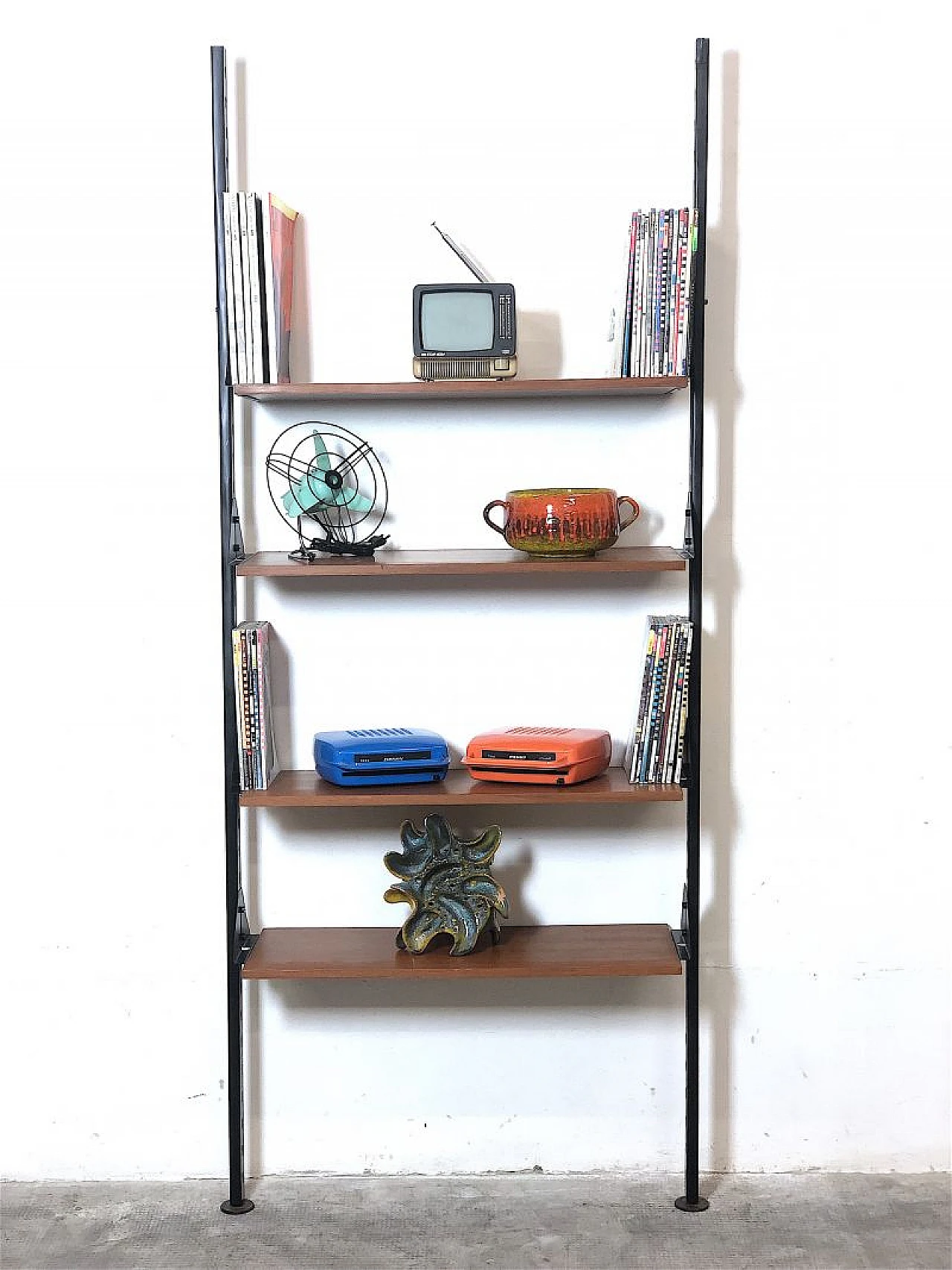 Metal and teak veneered wood bookcase, 1960s 2