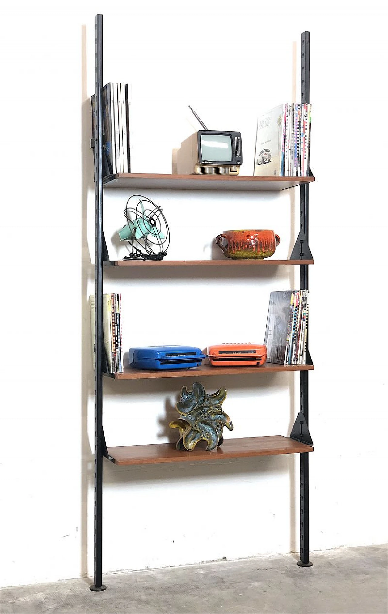 Metal and teak veneered wood bookcase, 1960s 3