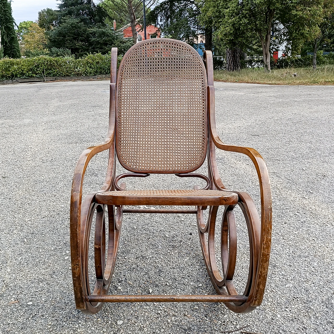 Bent wood and wicker rocking chair by Thonet 3