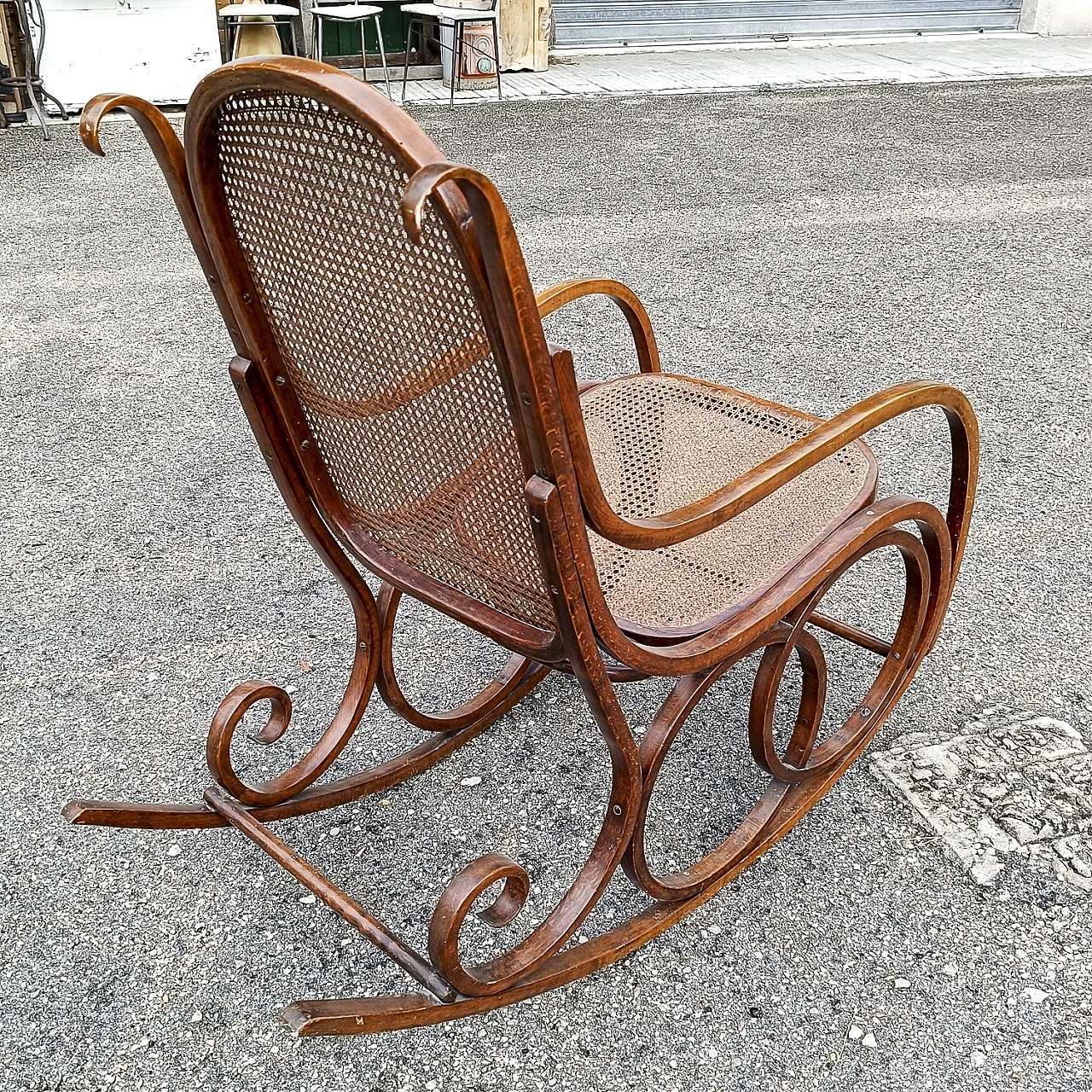 Bent wood and wicker rocking chair by Thonet 7