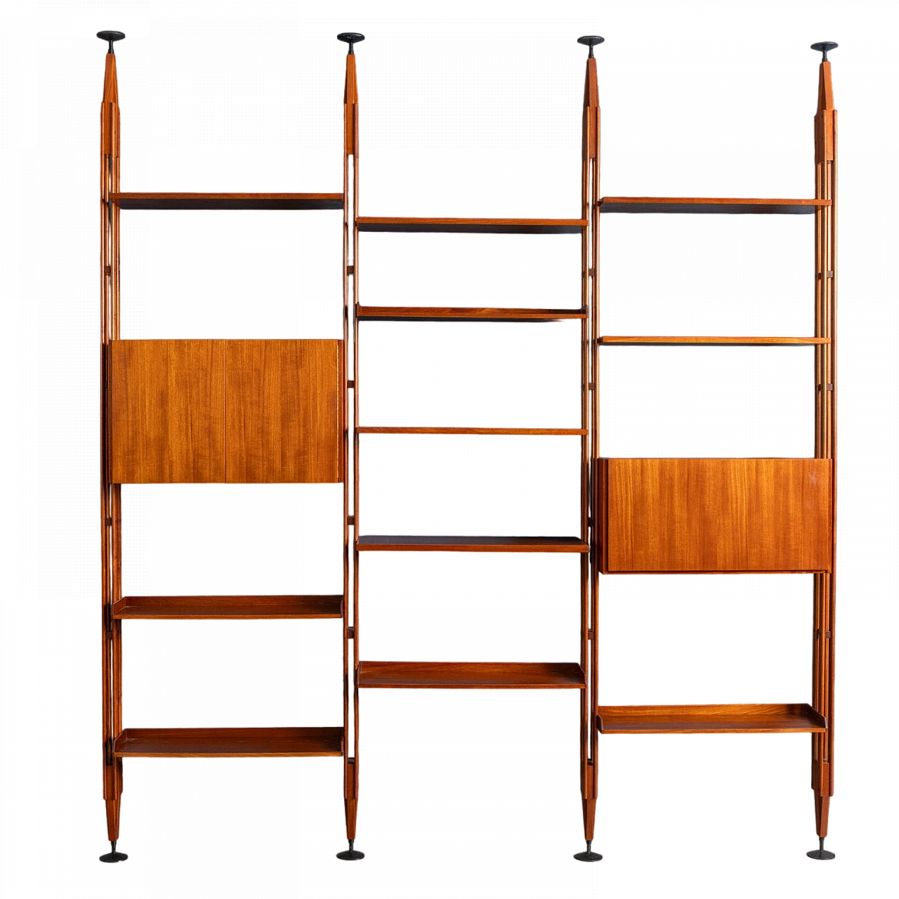 Three-bay LB7 teak bookcase by F. Albini for Poggi, 1950s 9