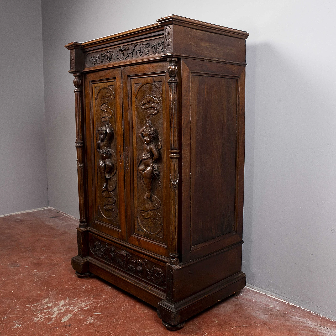 Wood secrétaire with carvings, late 19th century 4