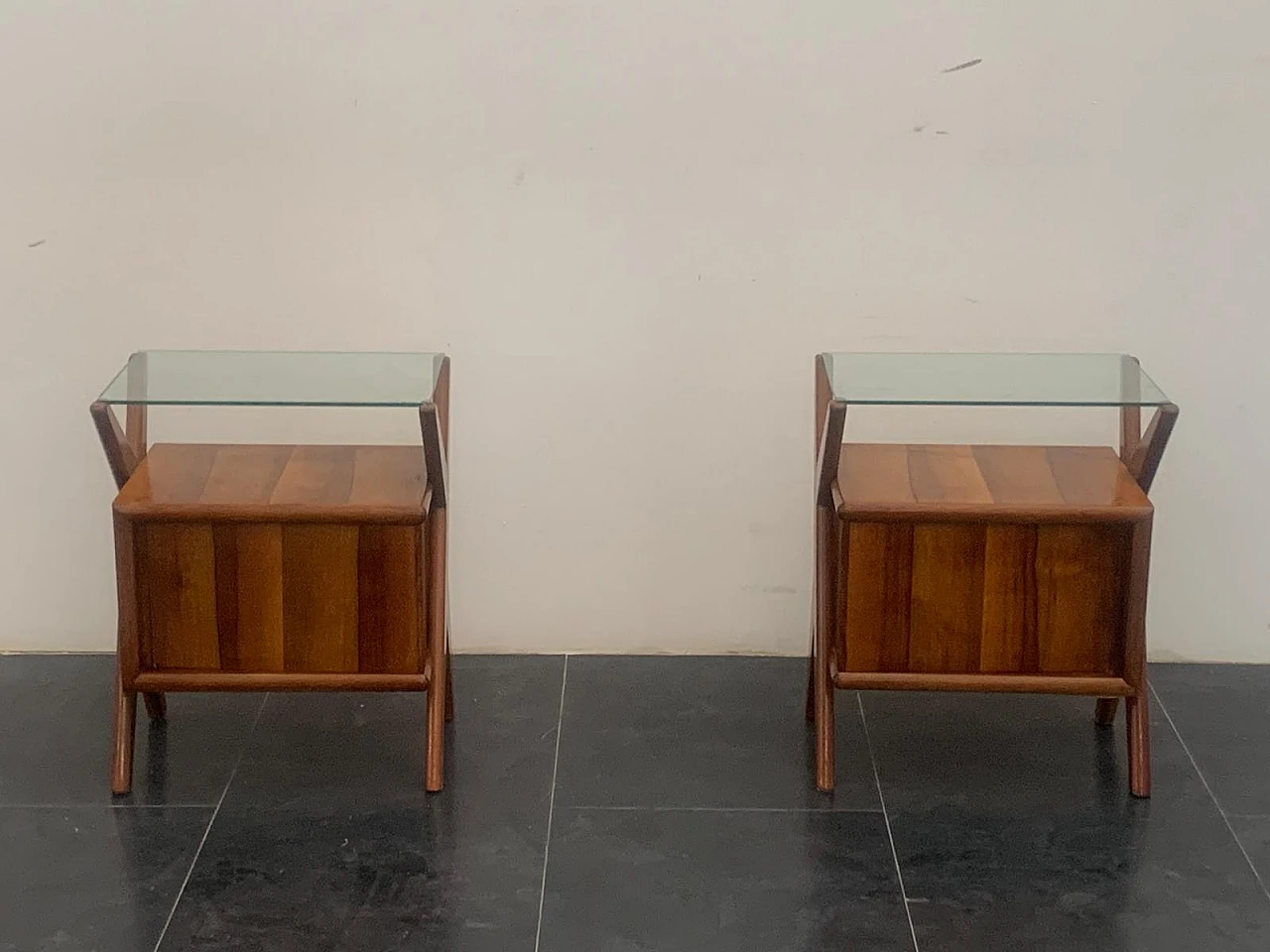 Pair of rosewood and glass bedside tables, 1960s 2
