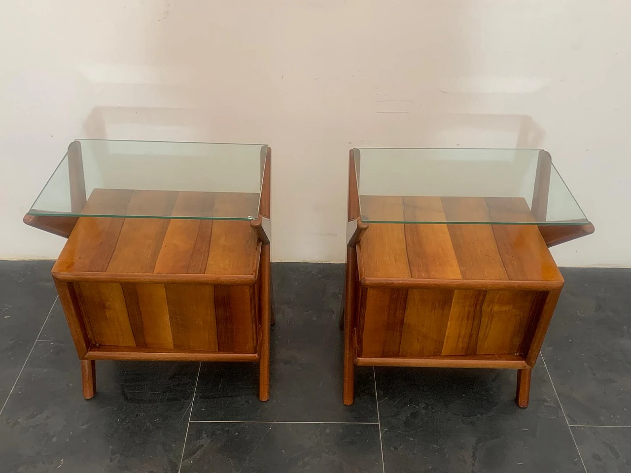 Pair of rosewood and glass bedside tables, 1960s 3