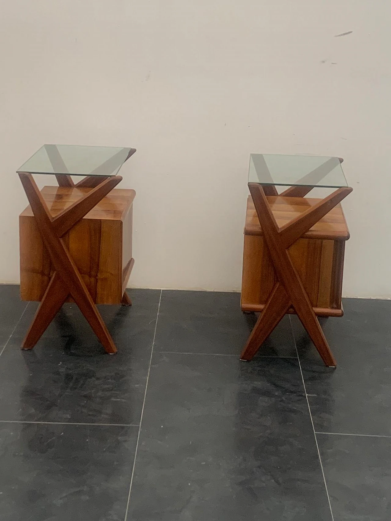 Pair of rosewood and glass bedside tables, 1960s 4