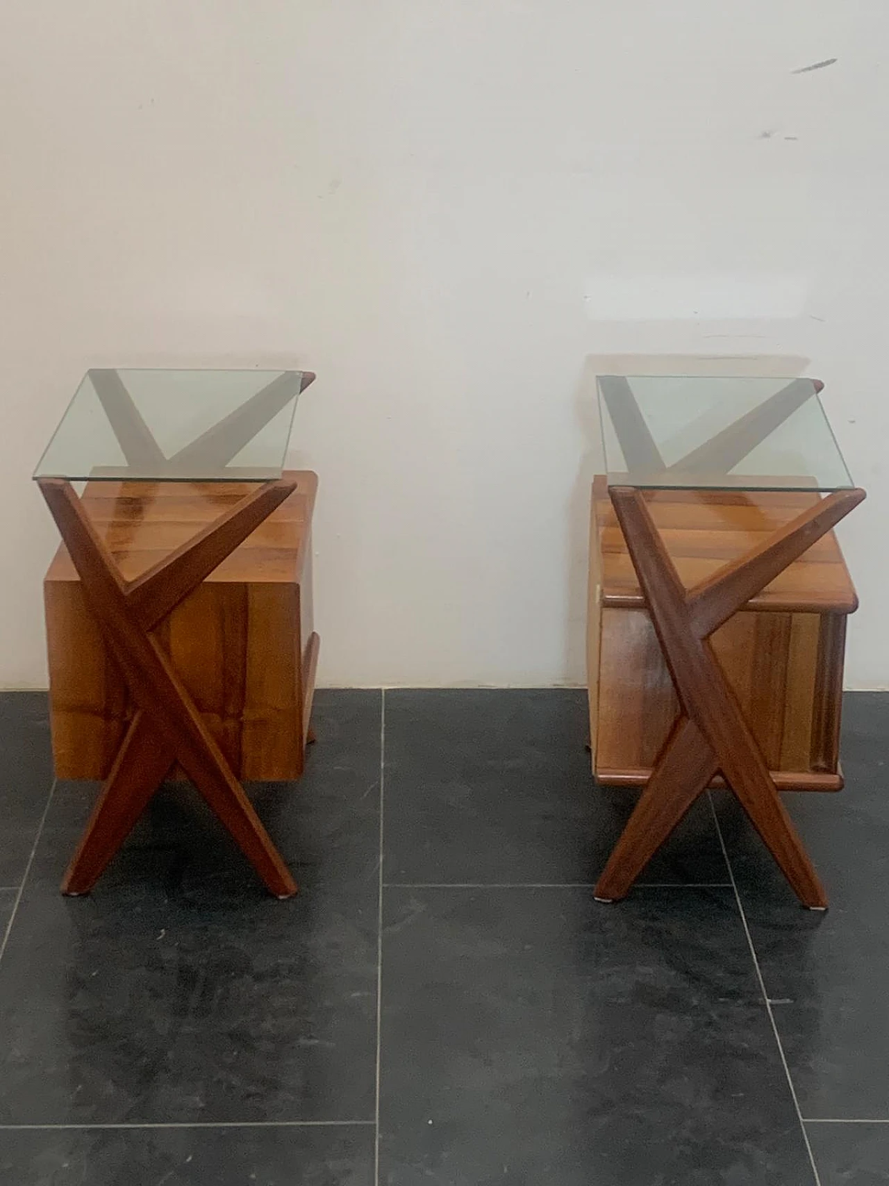 Pair of rosewood and glass bedside tables, 1960s 5