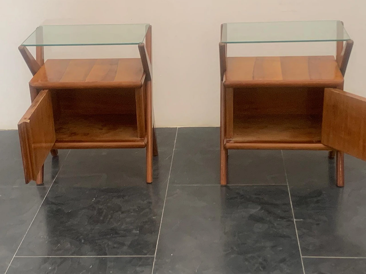 Pair of rosewood and glass bedside tables, 1960s 9