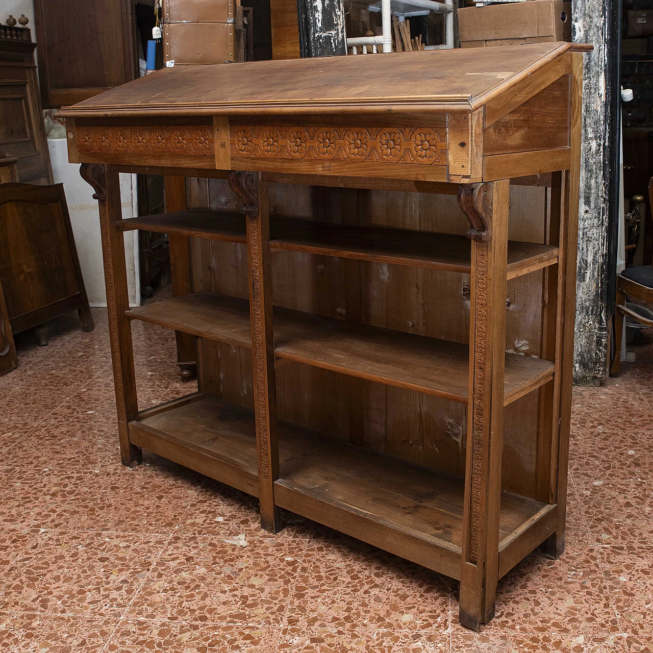 Art Nouveau walnut bookcase with lectern, early 20th century 6