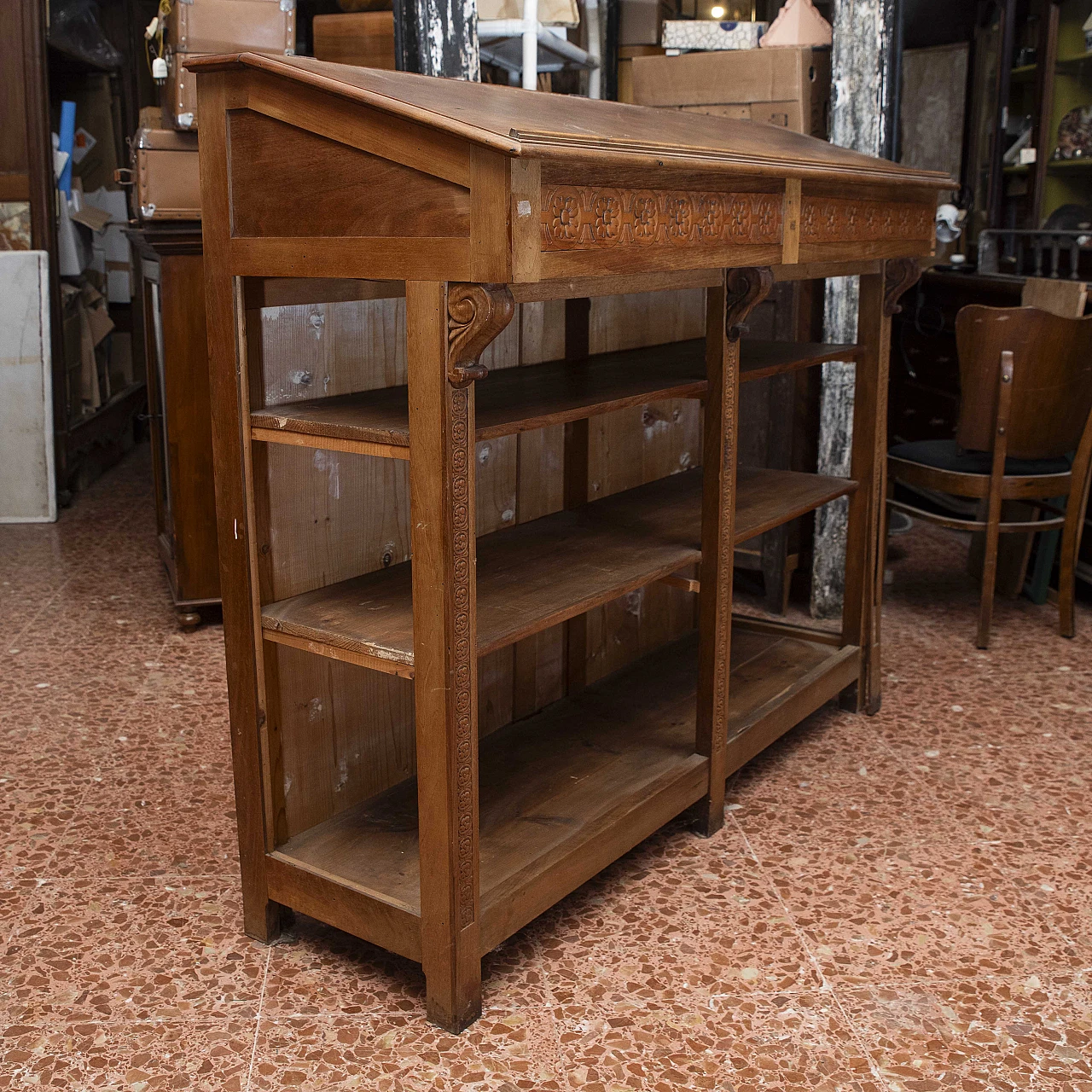 Art Nouveau walnut bookcase with lectern, early 20th century 7